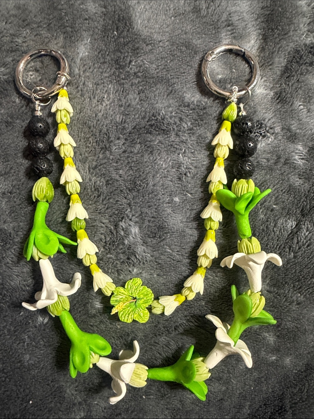 Handmade Double Strand Green Pakalana & White Pikake flower Purse Lei.